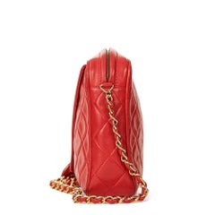 1990 Chanel Red Quilted Lambskin Vintage Camera Bag