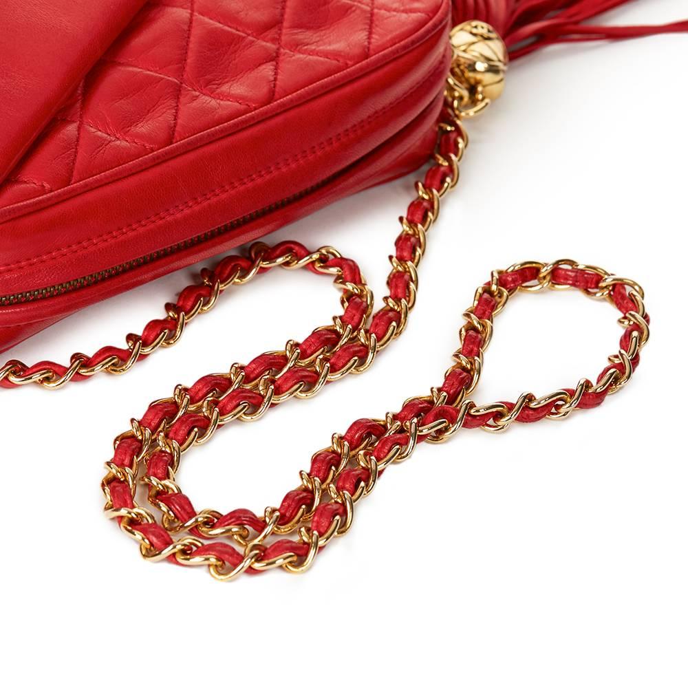 Women's 1990 Chanel Red Quilted Lambskin Vintage Camera Bag