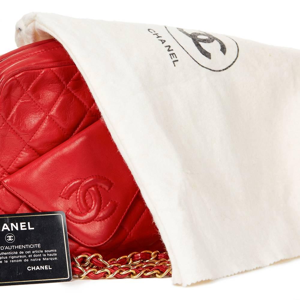1990 Chanel Red Quilted Lambskin Vintage Camera Bag 3