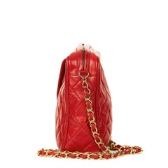 1980s Chanel Red Quilted Lambskin Vintage Camera Bag