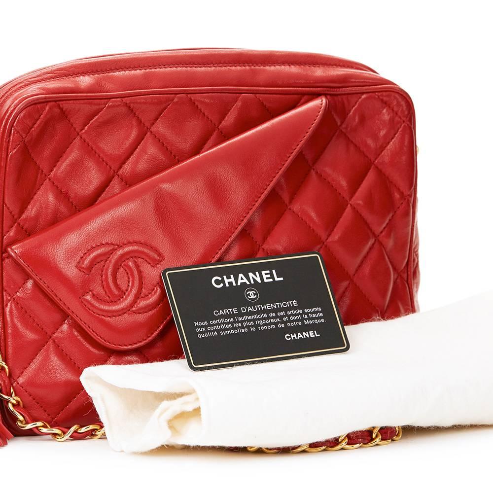 1980s Chanel Red Quilted Lambskin Vintage Camera Bag 4