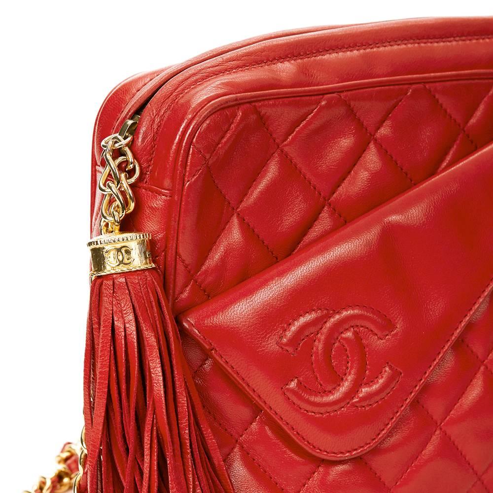 1980s Chanel Red Quilted Lambskin Vintage Camera Bag 2