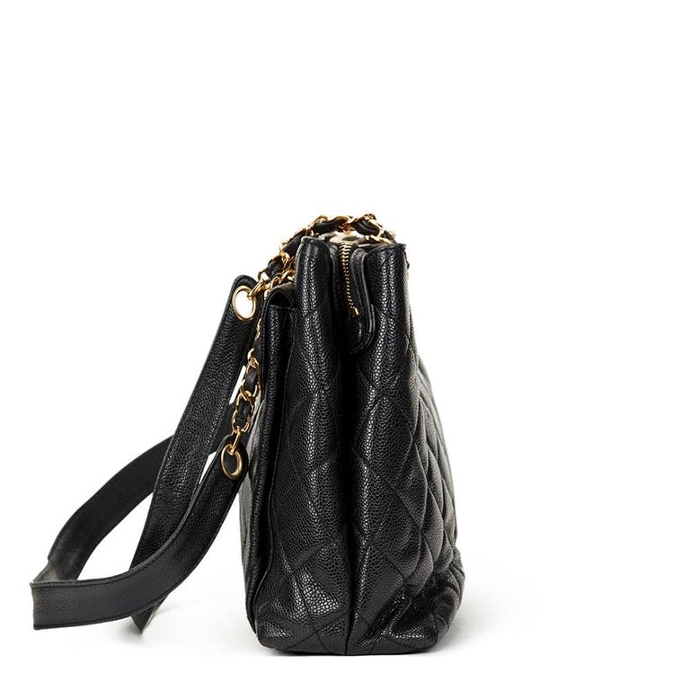 1990s Chanel Black Quilted Caviar Leather Vintage Timeless Shoulder Bag ...