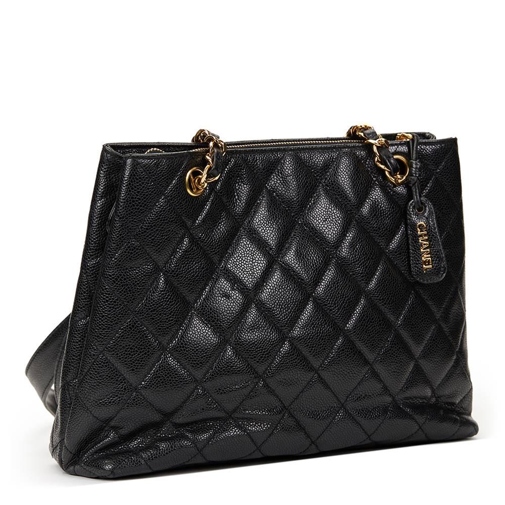 1990s Chanel Black Quilted Caviar Leather Vintage Timeless Shoulder Bag 1