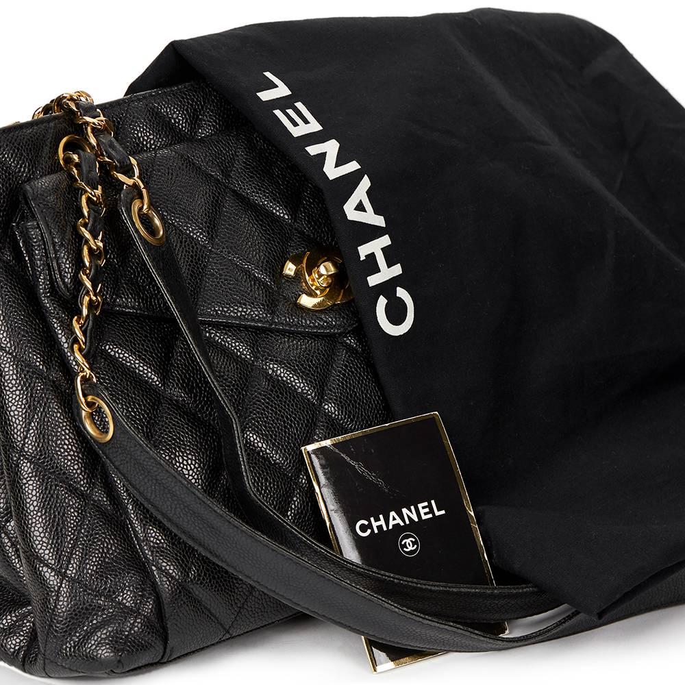 1990s Chanel Black Quilted Caviar Leather Vintage Timeless Shoulder Bag 6