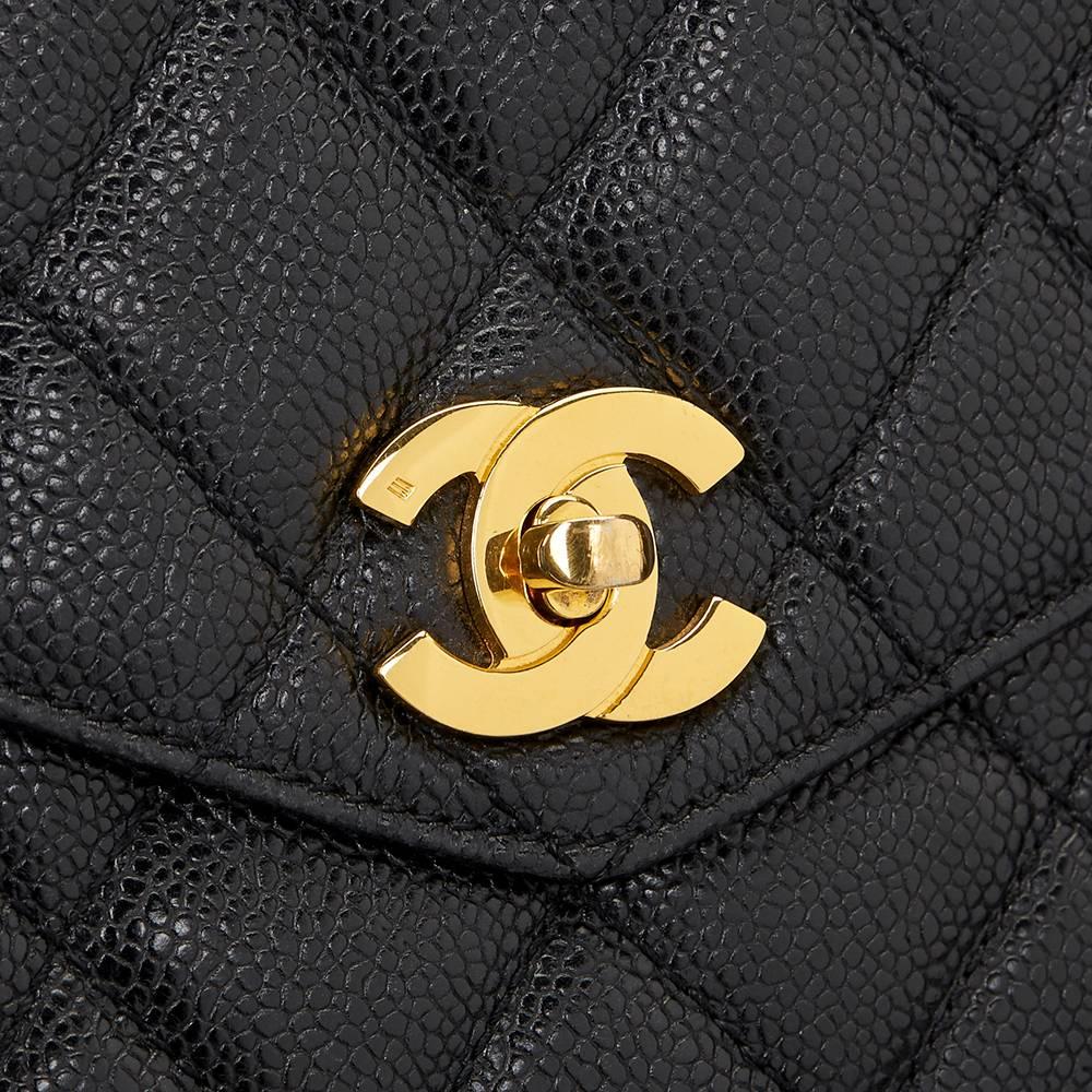 1990s Chanel Black Quilted Caviar Leather Vintage Timeless Shoulder Bag 4