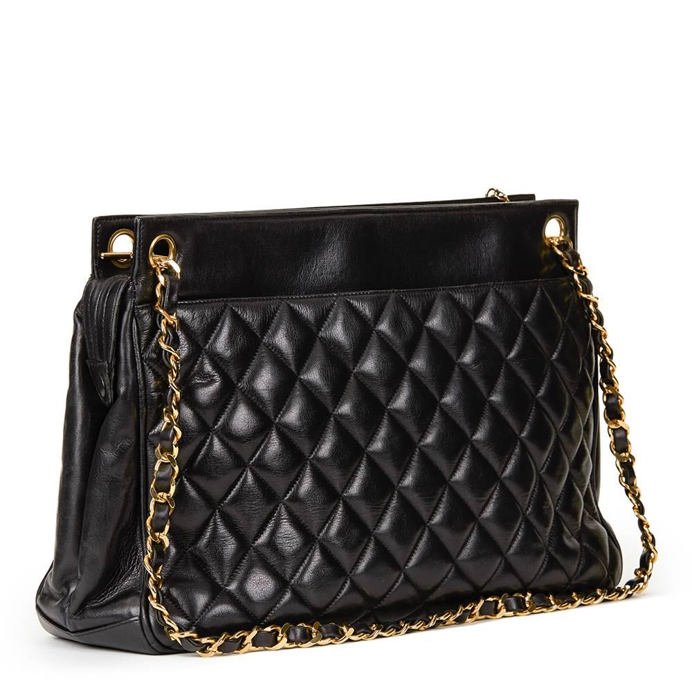 Women's 1990 Chanel Black Quilted Lambskin Vintage Timeless Shoulder Bag