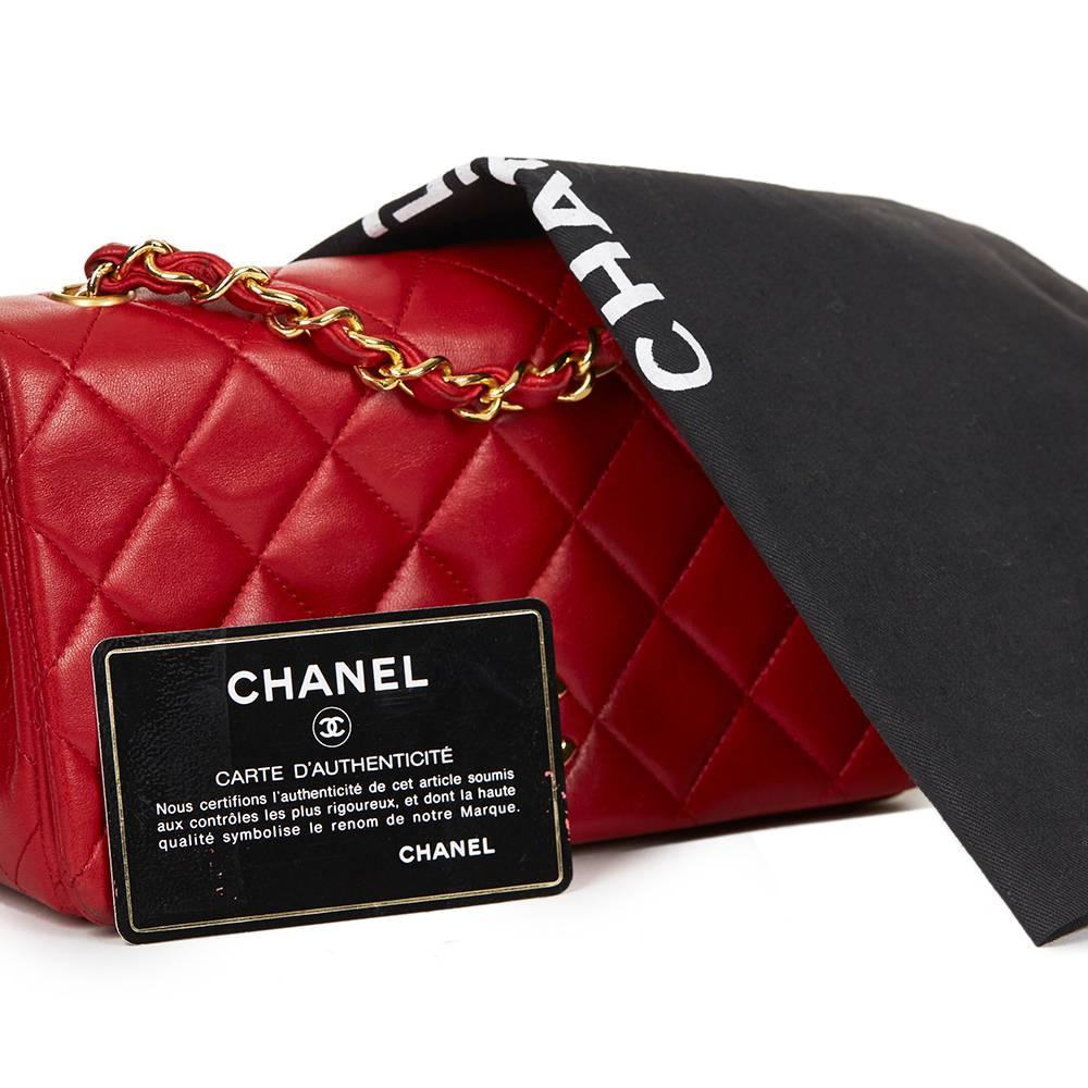 1990s Chanel Red Quilted Lambskin Vintage Mini Flap Bag 5