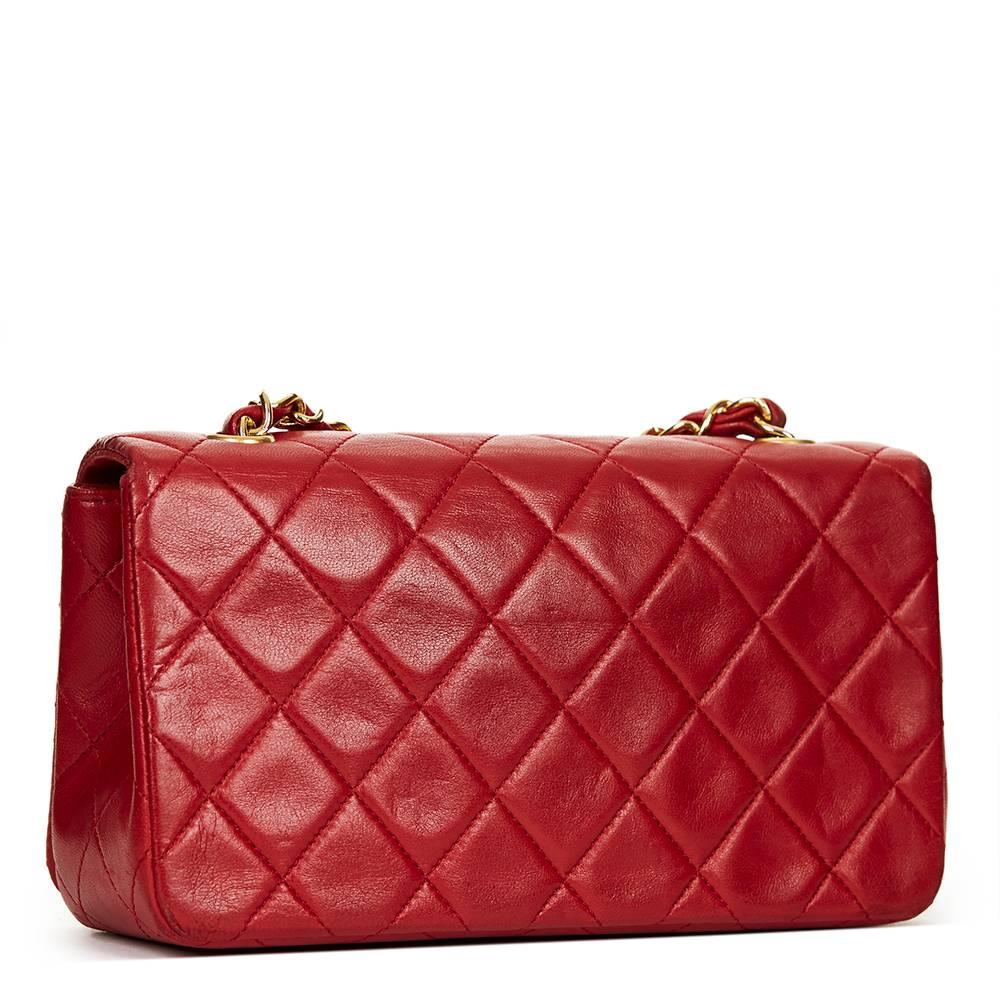 1990s Chanel Red Quilted Lambskin Vintage Mini Flap Bag 2