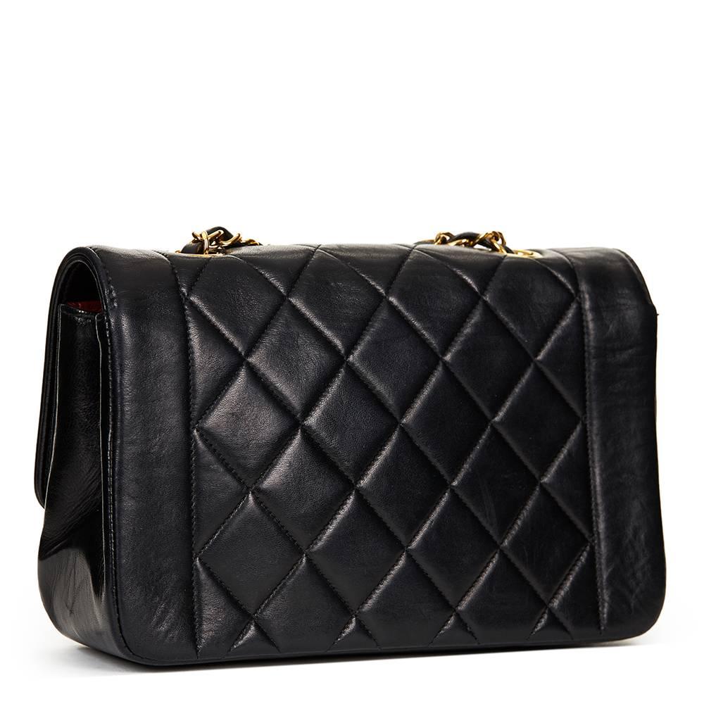 1990s Chanel Black Quilted Lambskin Vintage Small Diana Classic Single Flap Bag 1