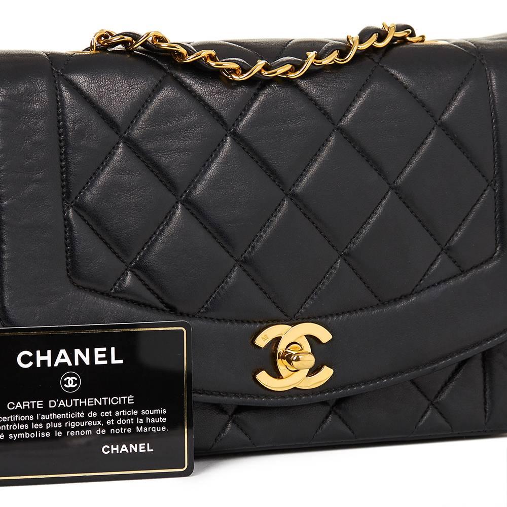 1990s Chanel Black Quilted Lambskin Vintage Small Diana Classic Single Flap Bag 6