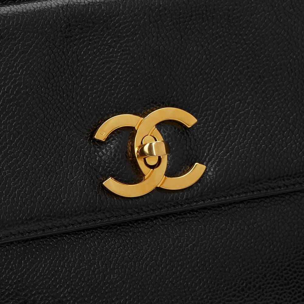 1990s Chanel Black Caviar Leather Vintage Timeless Shoulder Bag 1