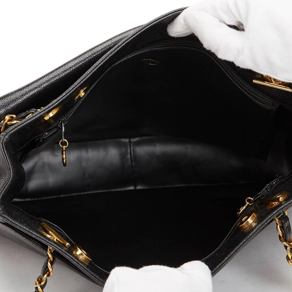 1990s Chanel Black Caviar Leather Vintage Timeless Shoulder Bag 2
