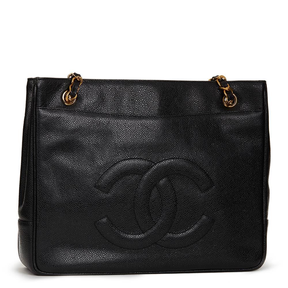 1990s Chanel Black Caviar Leather Vintage Timeless Shoulder Bag 4