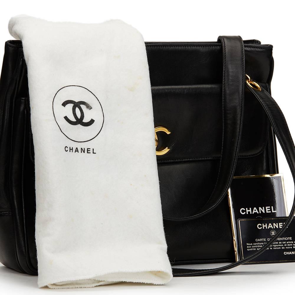 1990s Chanel Black Lambskin Leather Vintage Timeless Shoulder Bag 6