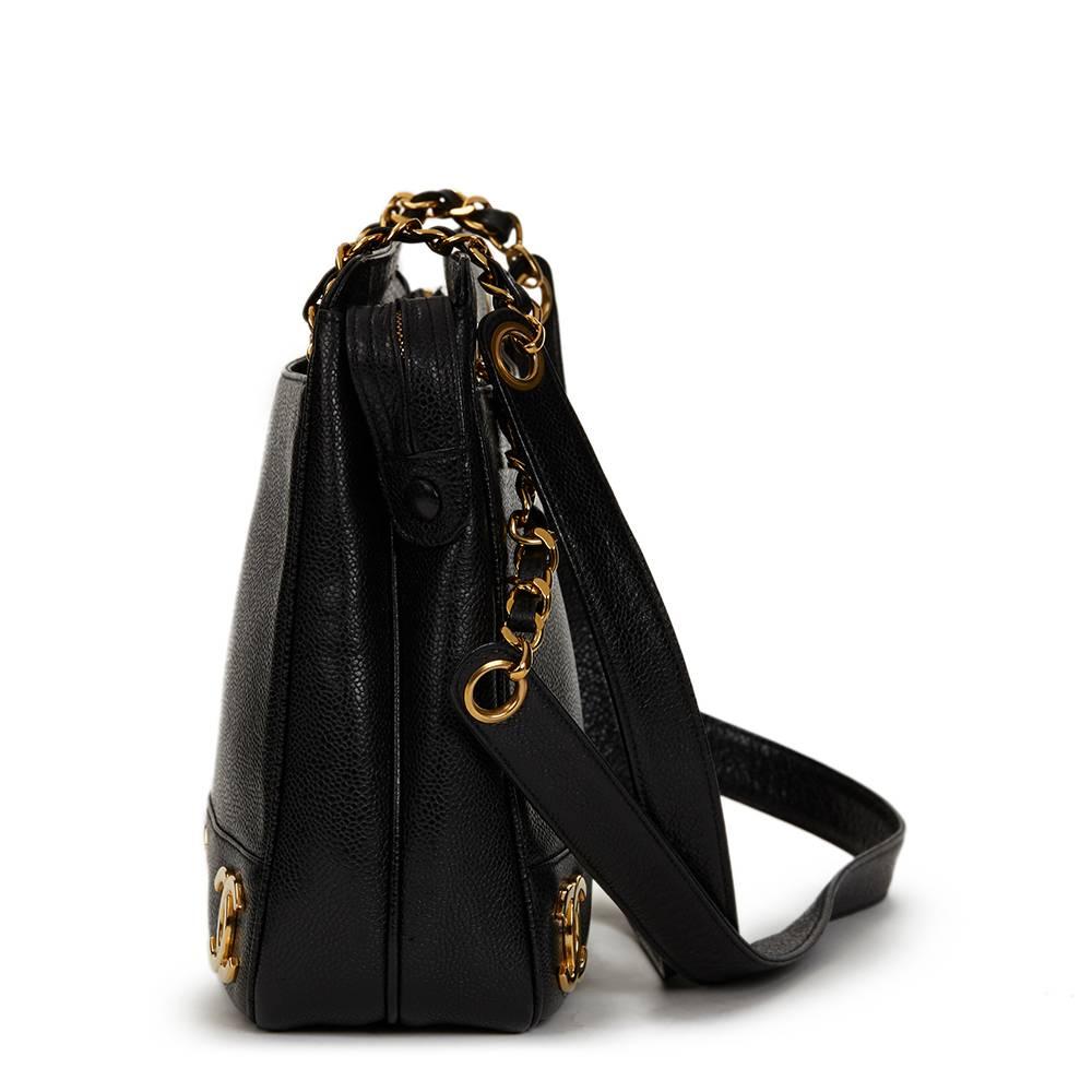 Women's 1990s Chanel Black Caviar Leather Vintage Timeless Shoulder Bag