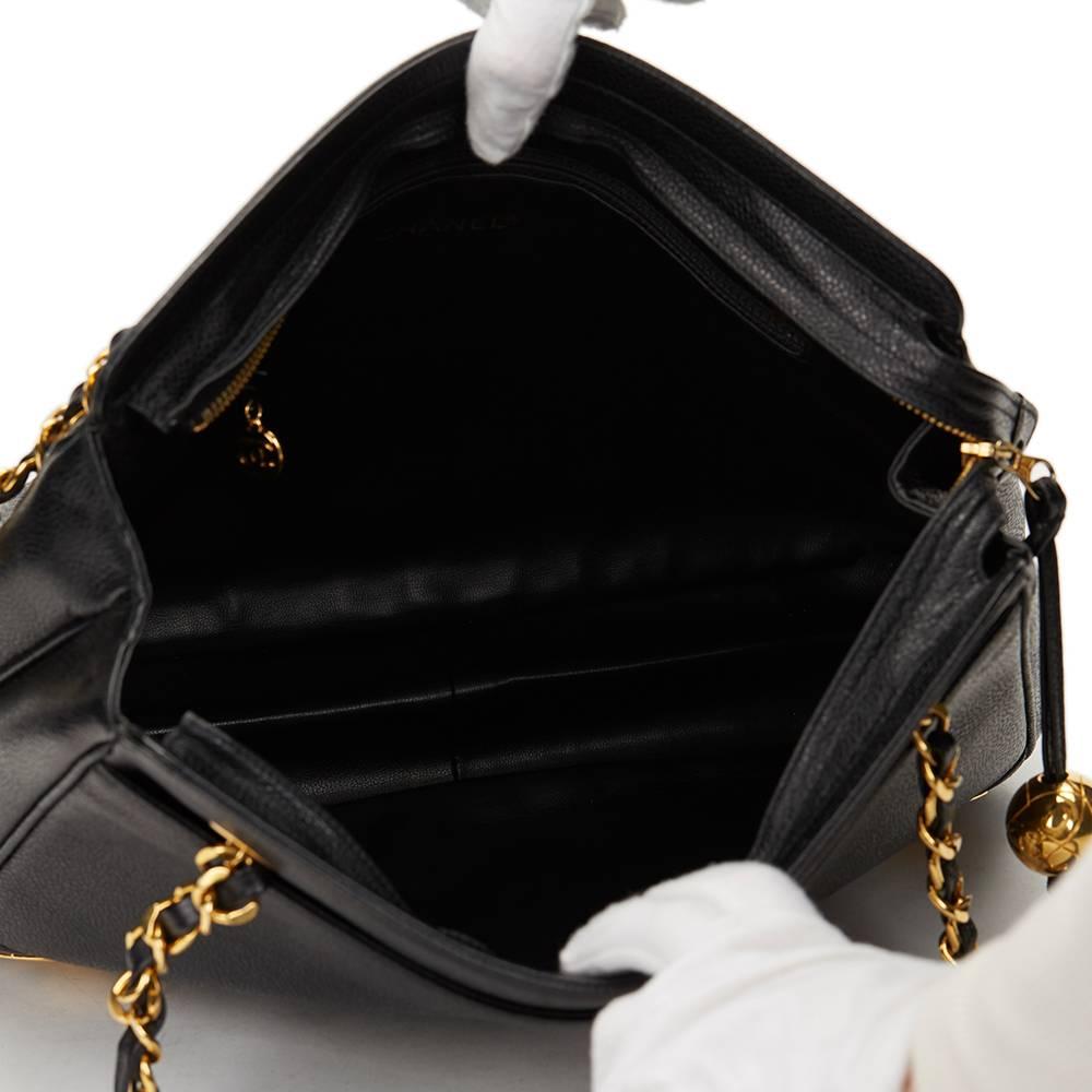 1990s Chanel Black Caviar Leather Vintage Timeless Shoulder Bag 4