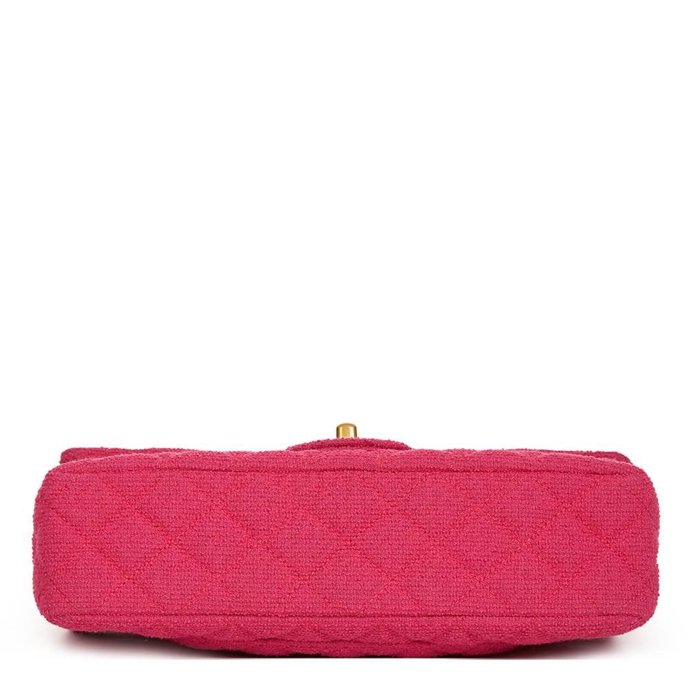 2009 Chanel Fuchsia Quilted Bouclé Fabric Medium Classic Double Flap Bag In Excellent Condition In Bishop's Stortford, Hertfordshire