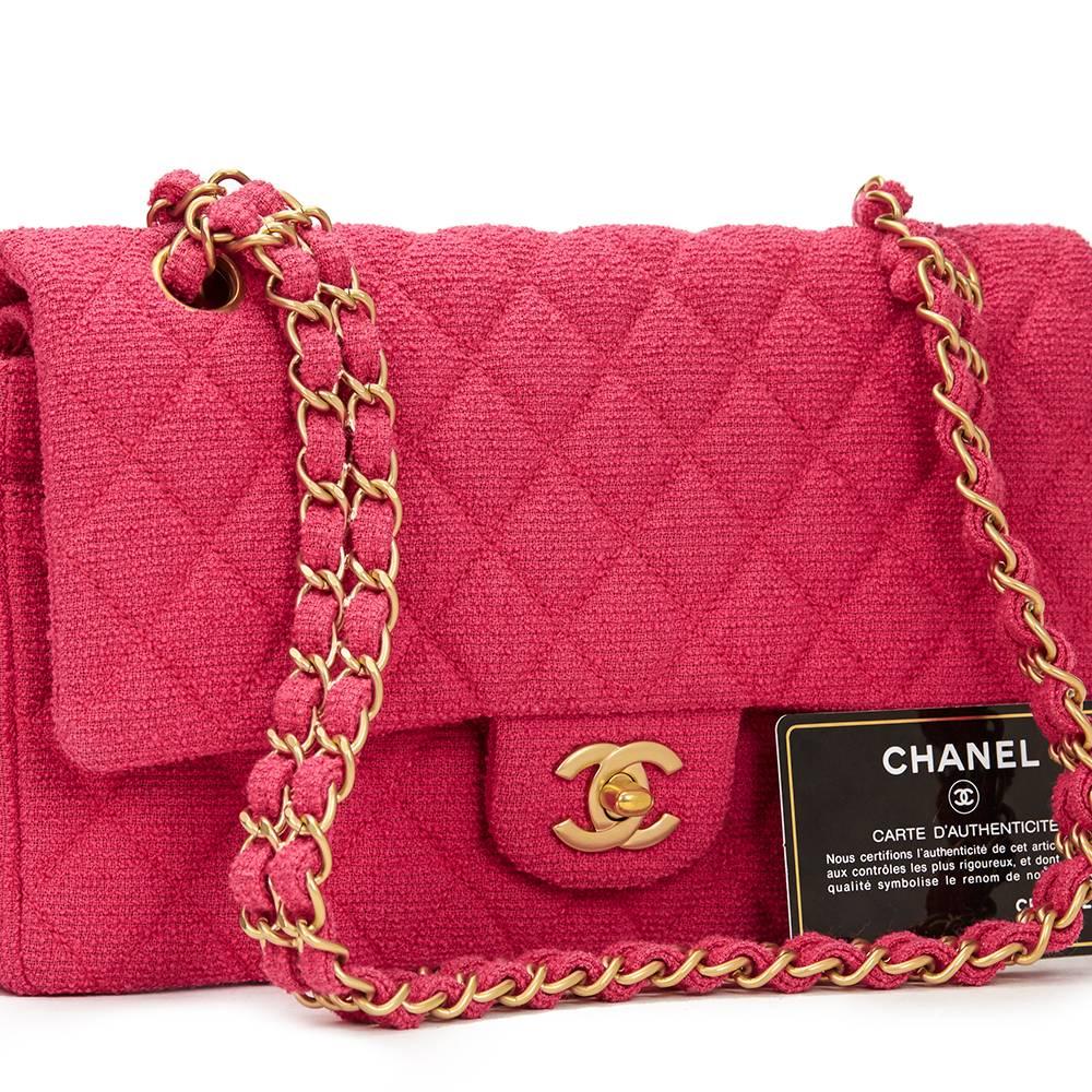 2009 Chanel Fuchsia Quilted Bouclé Fabric Medium Classic Double Flap Bag 5