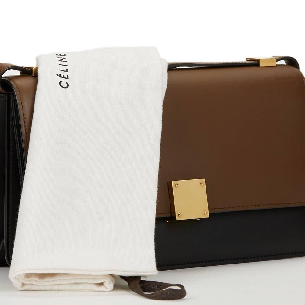2012 Céline Brown & Black Calfskin Leather Bi-Colour Medium Case Flap Bag 4