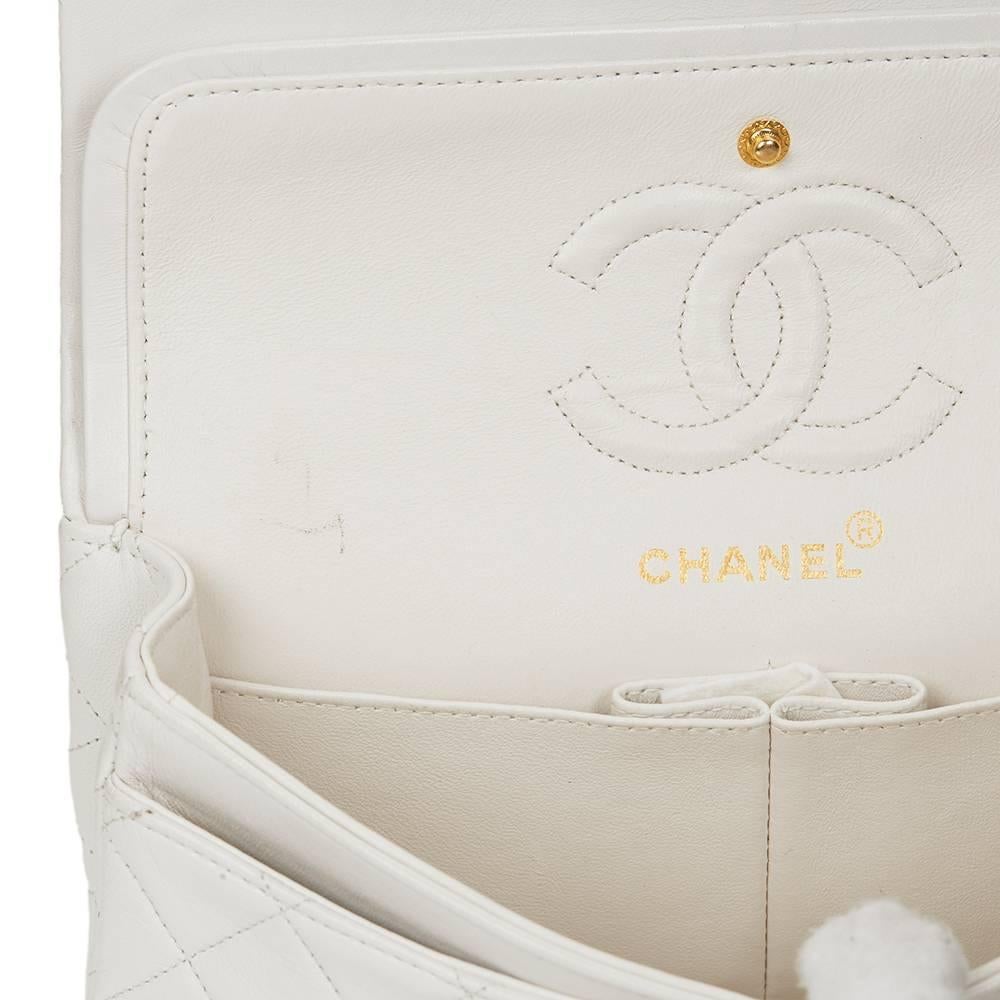 1990s Chanel White Quilted Lambskin Vintage Small Classic Double Flap Bag 1