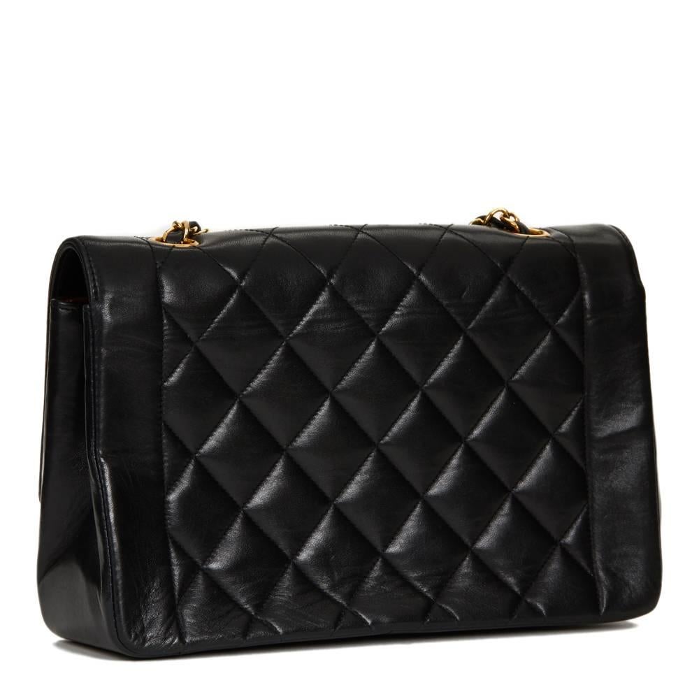 Women's 1990s Chanel Black Quilted Lambskin Medium Diana Classic Single Flap Bag