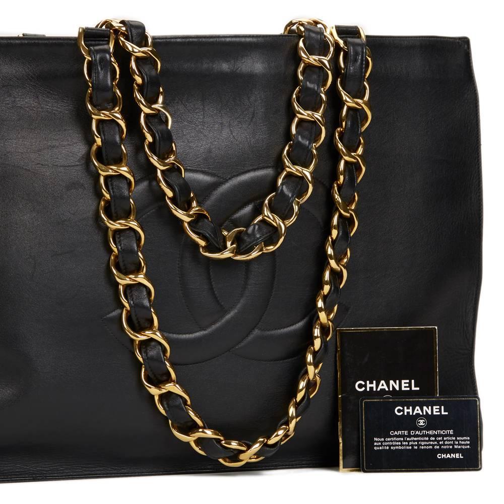 1990s Chanel Black Lambskin Leather Vintage Timeless Shoulder Tote 6