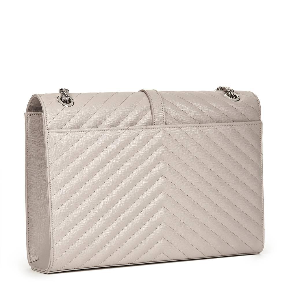 2016 Saint Laurent Icy White Chevron Quilted Grained Calfskin Leather Envelope  1