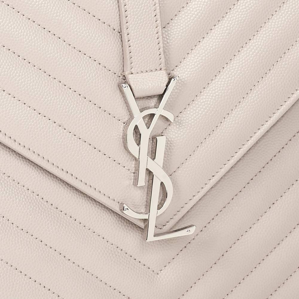 2016 Saint Laurent Icy White Chevron Quilted Grained Calfskin Leather Envelope  4