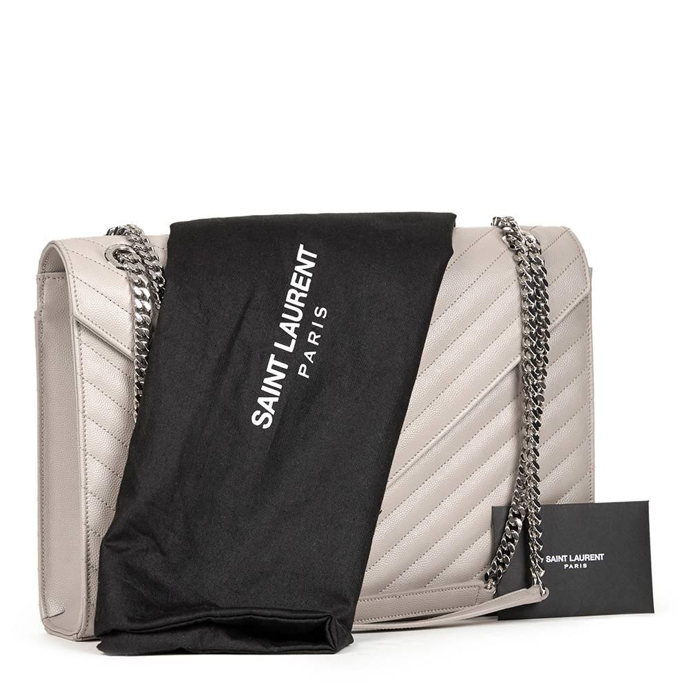 2016 Saint Laurent Icy White Chevron Quilted Grained Calfskin Leather Envelope  6