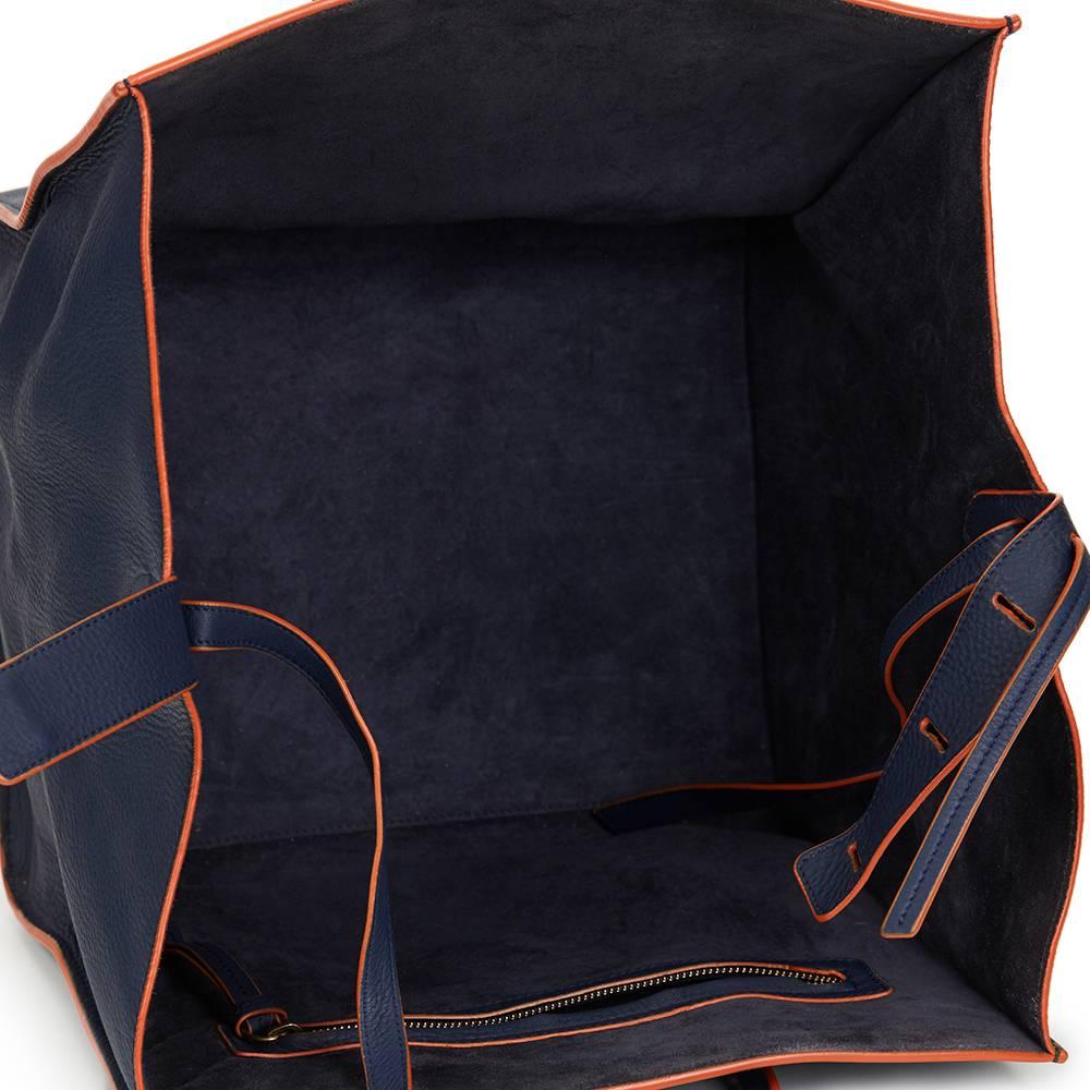 2010s Celine Navy Supple Calfskin Leather Orange Trim Medium Phantom Tote 2