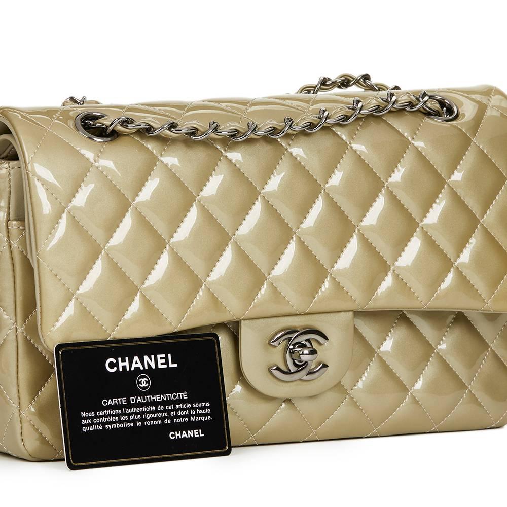 2010's Chanel Pale Olive Quilted Patent Leather Medium Classic Double Flap Bag 4