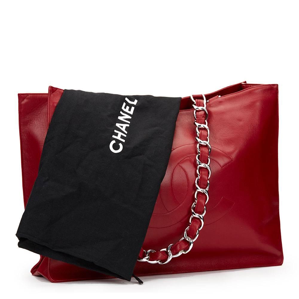 1990s Chanel Red Lambskin Vintage Timeless Shoulder Tote 6