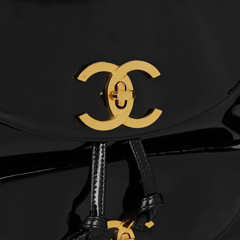 1995 Chanel Black Patent Leather Vintage Timeless Backpack 1