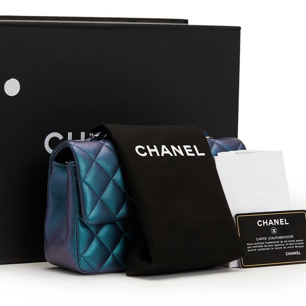 2017 Chanel Turquoise Metallic Quilted Lambskin Rectangular Mini Flap Bag 2