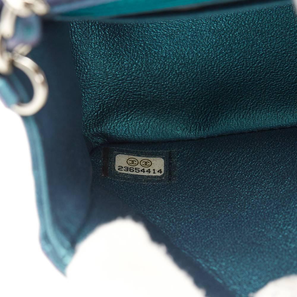 Women's 2017 Chanel Turquoise Metallic Quilted Lambskin Rectangular Mini Flap Bag