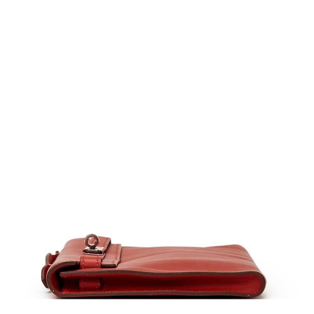 Red 2007 Hermes Rouge Garance Swift Leather Kelly Longue Clutch