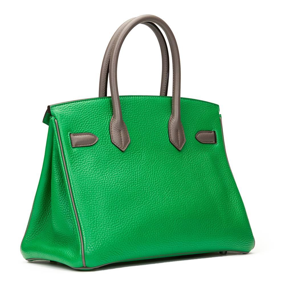 Green 2014 Hermes Bambou & Etain Togo Leather Special Order Birkin 30cm