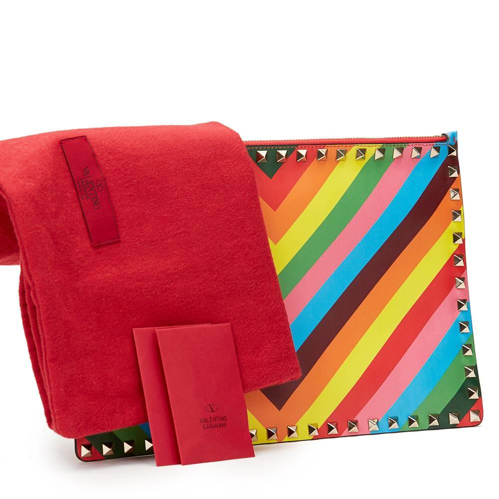 2016 Valentino Rainbow Patterned Lambskin Rockstud Clutch 2