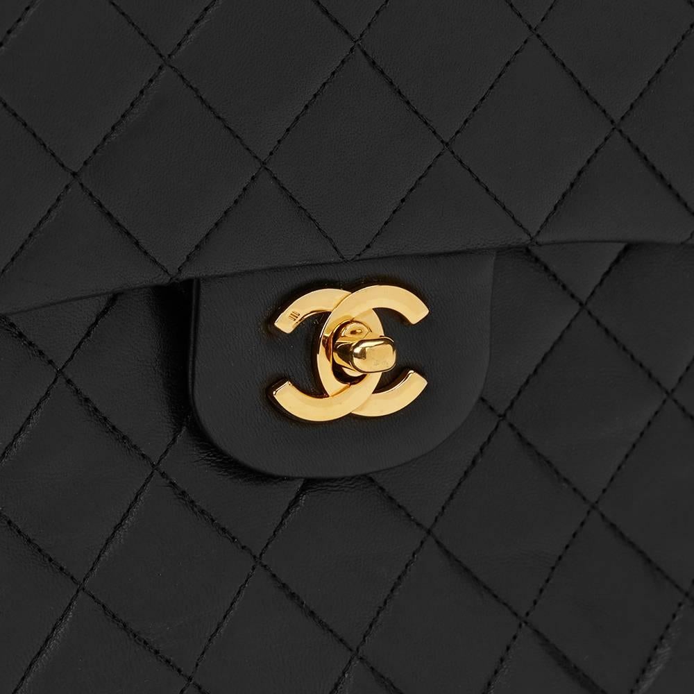 1997 Chanel Black Quilted Lambskin Vintage Medium Tall Classic Double Flap Bag 4