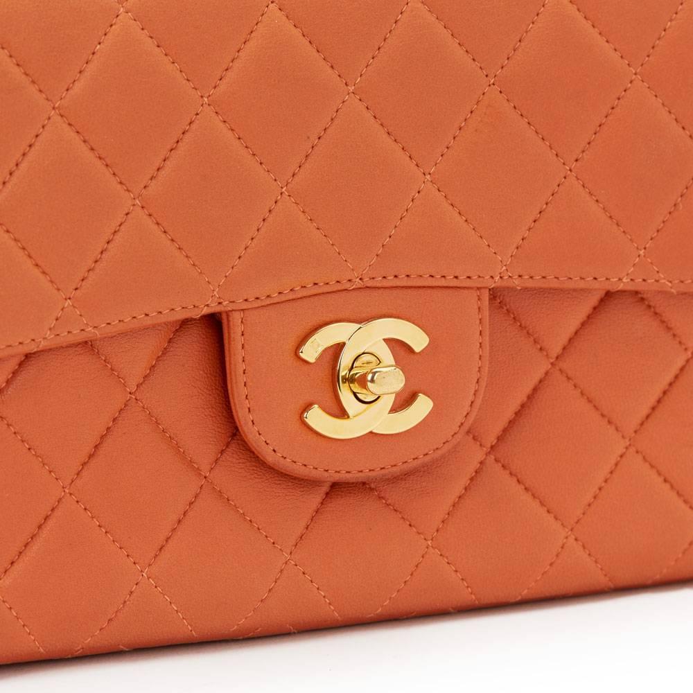 1996 Chanel Burnt Orange Quilted Lambskin Double Sided Small Classic Flap Bag In Good Condition In Bishop's Stortford, Hertfordshire
