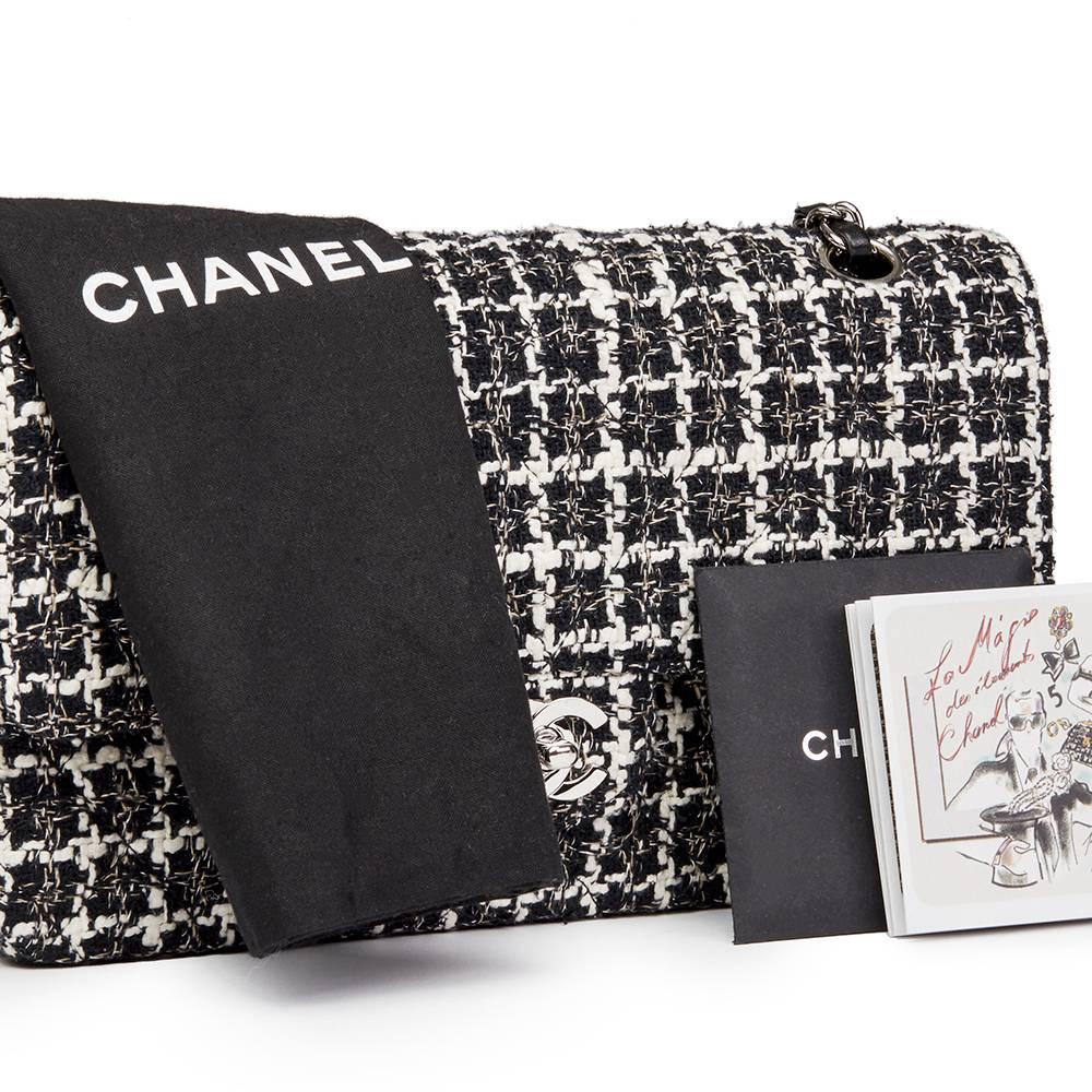 2004 Chanel Black & White Tweed Fabric Medium Classic Double Flap Bag 2