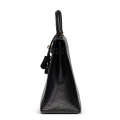 1966 Hermes Black Lizard Skin Vintage Kelly 32cm Sellier
