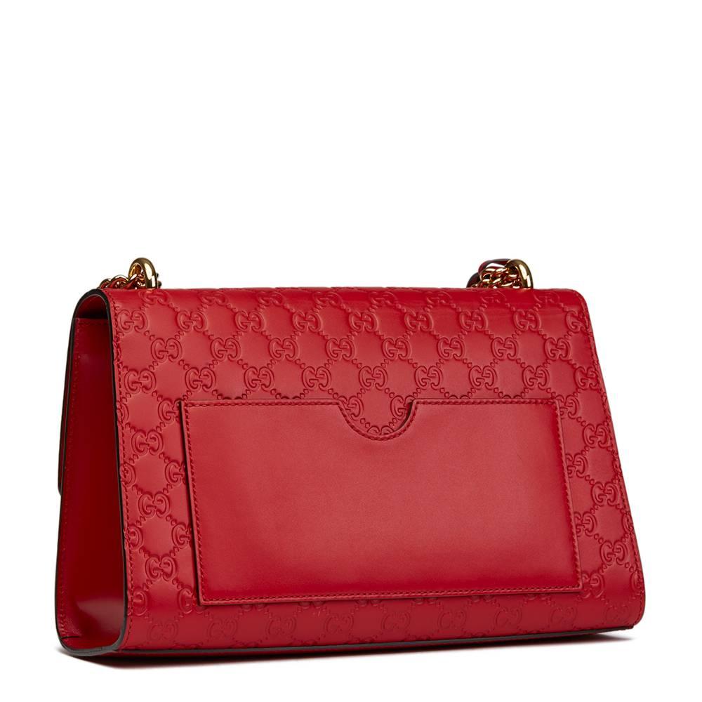 Women's 2017 Gucci Hibiscus Red Calfskin Leather Signature Padlock Shoulder Bag