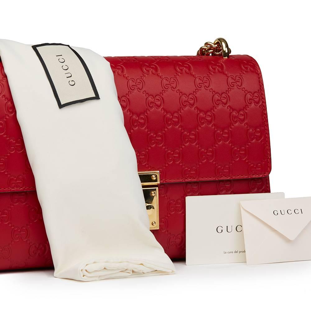 2017 Gucci Hibiscus Red Calfskin Leather Signature Padlock Shoulder Bag 4