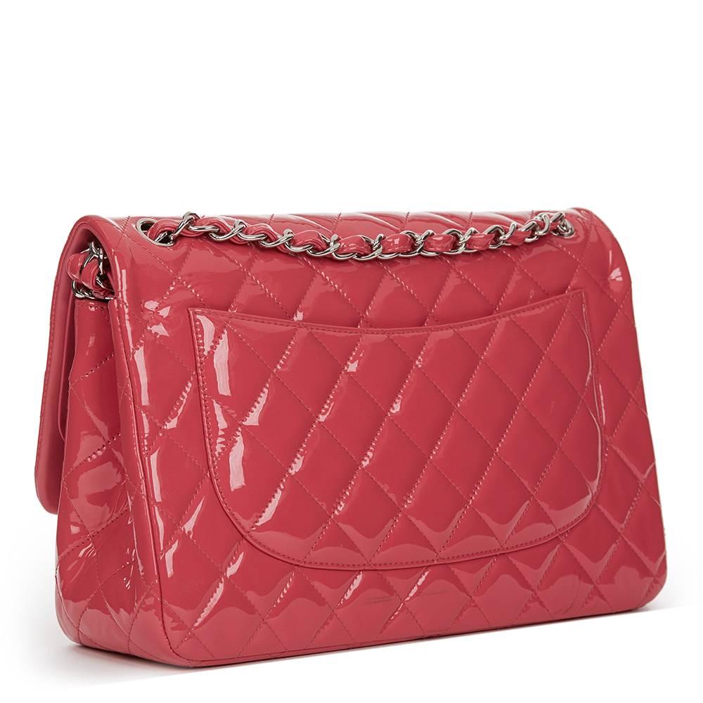 Women's 2014 Chanel Pink Quilted Patent Leather Jumbo Classic Double Flap Bag 
