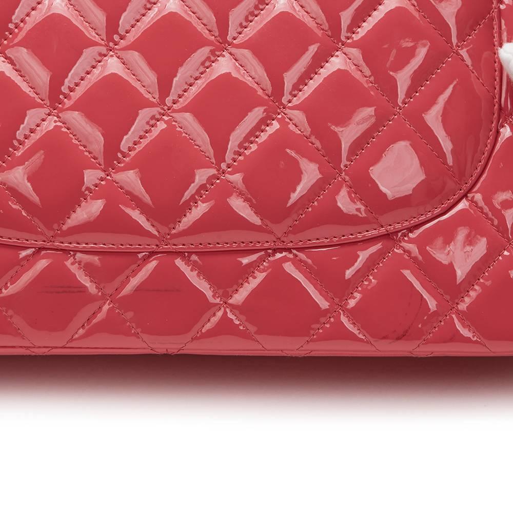 2014 Chanel Pink Quilted Patent Leather Jumbo Classic Double Flap Bag  5
