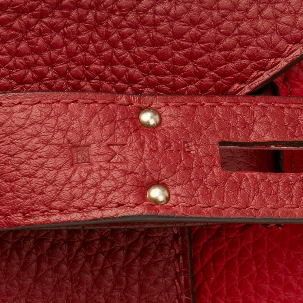2014 Hermes Rouge H & Rouge Casaque Clemence Leather Two-Tone Jypsiere 31 3