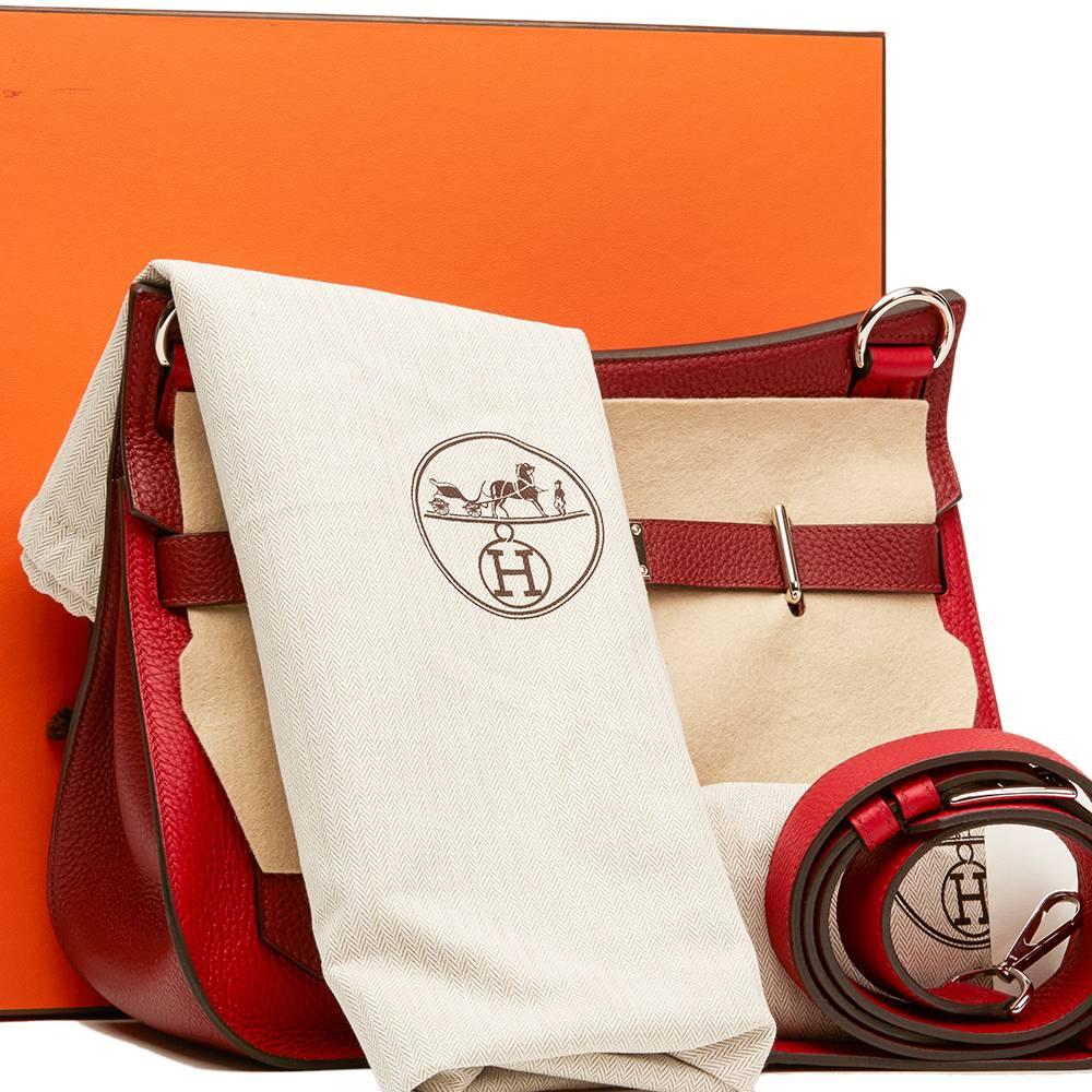 2014 Hermes Rouge H & Rouge Casaque Clemence Leather Two-Tone Jypsiere 31 4