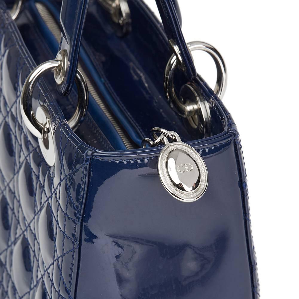 2009 Christian Dior Sapphire Blue Quilted Patent Leather Medium Lady Dior  2